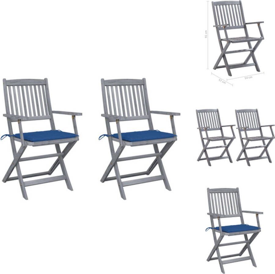 VidaXL Klapstoel Acaciahout Koningsblauw Kussen 54x57x91 cm Inklapbaar Levering- 2x klapstoel 2x zitkussen Tuinstoel