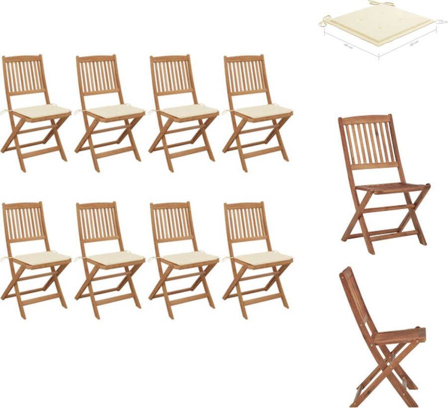 VidaXL klapstoel massief acaciahout 48.5 x 57 x 91 cm incl kussens Tuinstoel