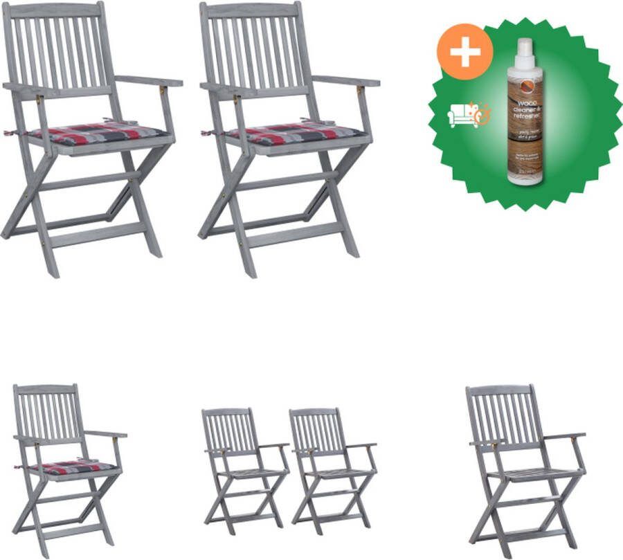 VidaXL Klapstoel Massief Acaciahout 54 x 57 x 91 cm Greywash Tuinstoel Inclusief Houtreiniger en verfrisser