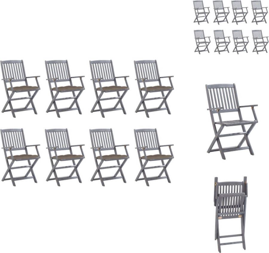 VidaXL Klapstoel Massief Acaciahout 54 x 57 x 91 cm Inklapbaar Met 8 Zitkussens Tuinstoel