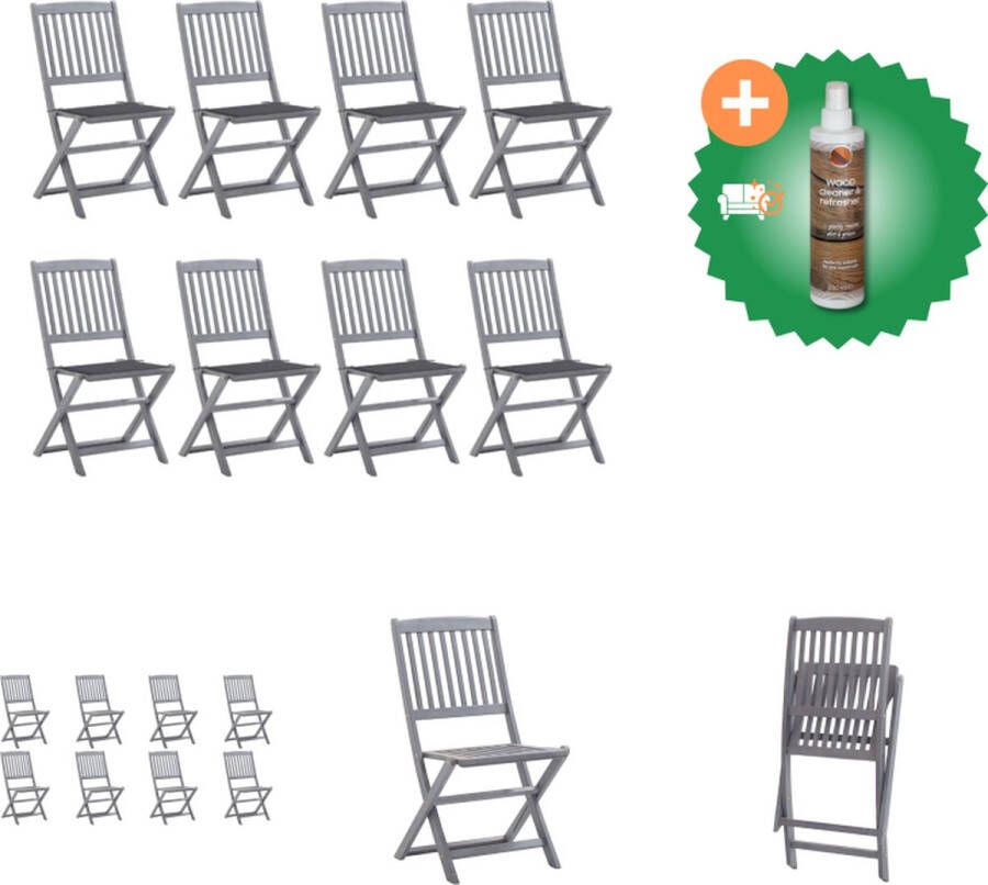 VidaXL Klapstoel Set Massief Acaciahout Greywash Stoel 48.5 x 57 x 91 cm Kussen 40 x 40 x 3 cm Zitting 48 x 39 cm Tuinstoel Inclusief Houtreiniger en verfrisser
