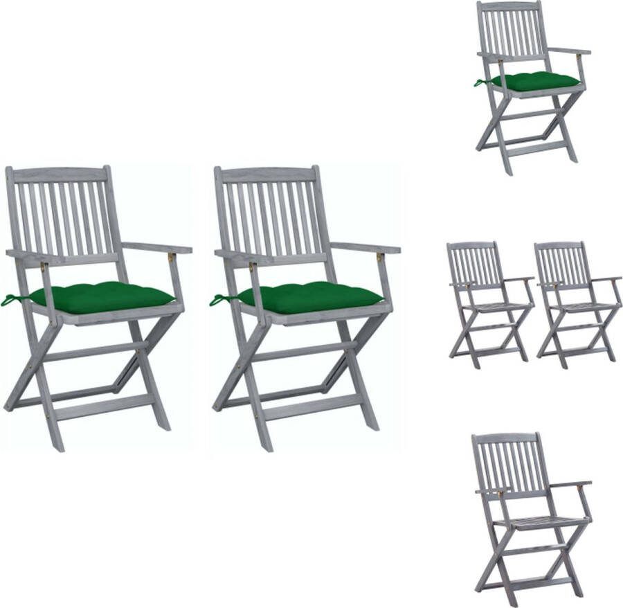 VidaXL Klapstoel Set Massief Acaciahout Groen Kussen 54 x 57 x 91 cm Tuinstoel