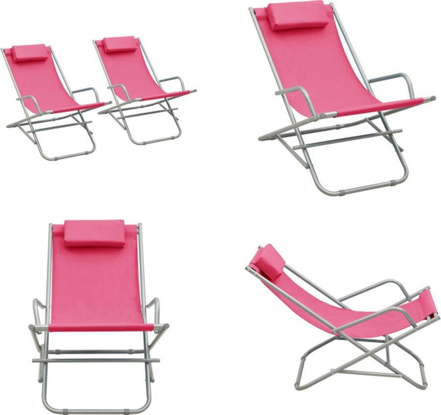 VidaXL Klapstoelen 2 st staal roze Klapstoel Klapstoelen Inklapbare Stoel Inklapbare Stoelen