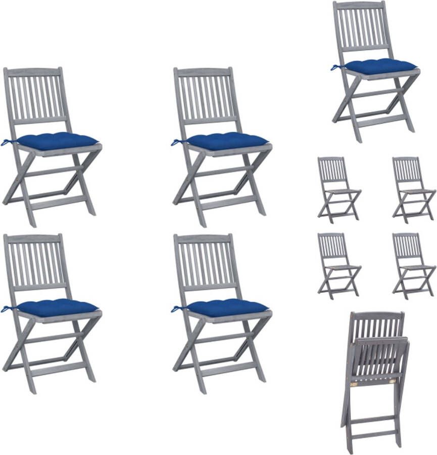 VidaXL Klapstoelen Acaciahout 48.5x57x91 cm Inklapbaar Blauwe kussens Tuinstoel