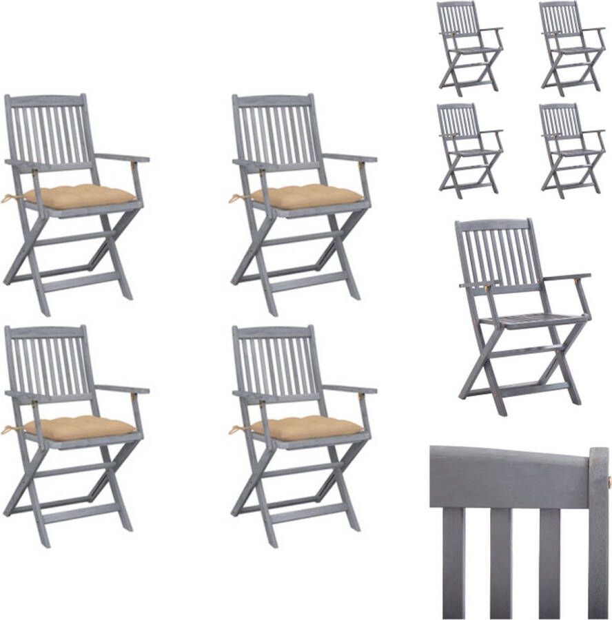 VidaXL Klapstoelen Acaciahout 54x57x91cm Beige kussen Tuinstoel