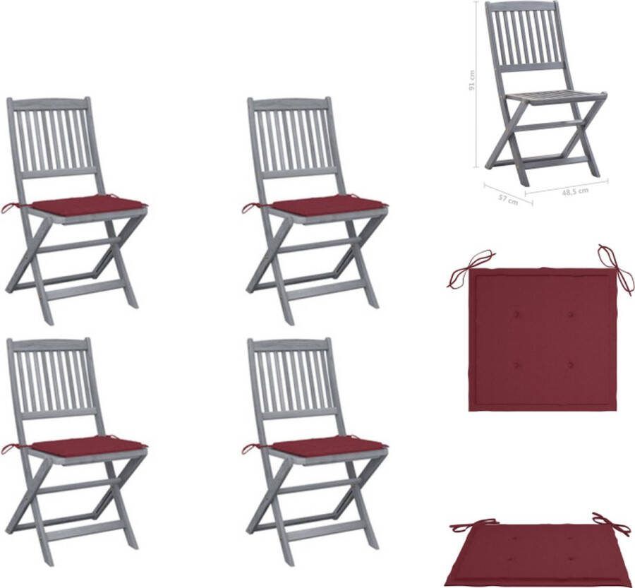 VidaXL Klapstoelen Acaciahout Greywash 48.5 x 57 x 91 cm Wijnrood Tuinstoel
