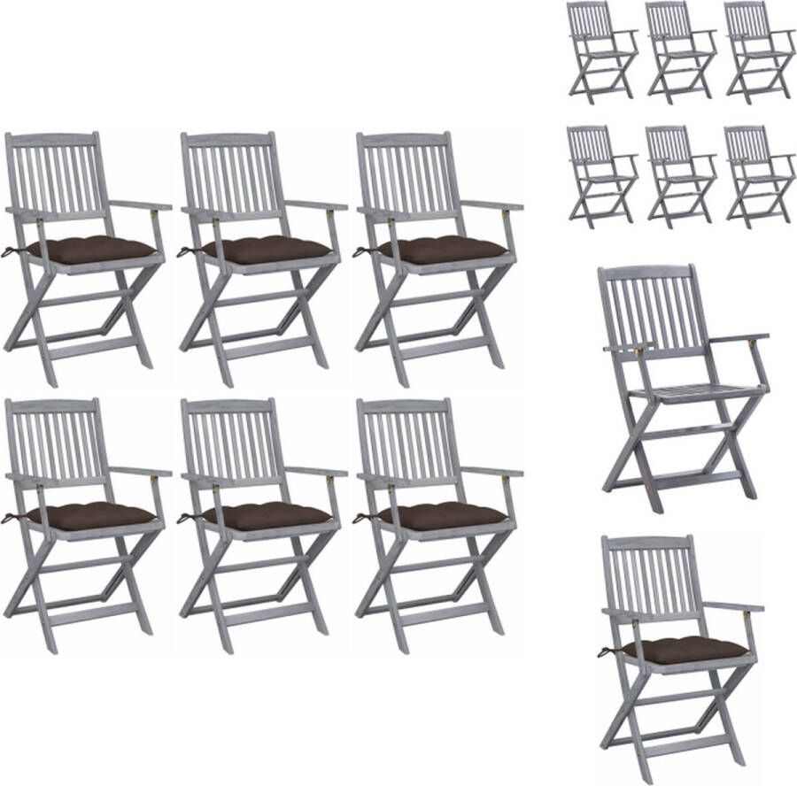 VidaXL Klapstoelen Acaciahout Greywash Set van 6 met Kussens Kleur- Taupe Tuinstoel