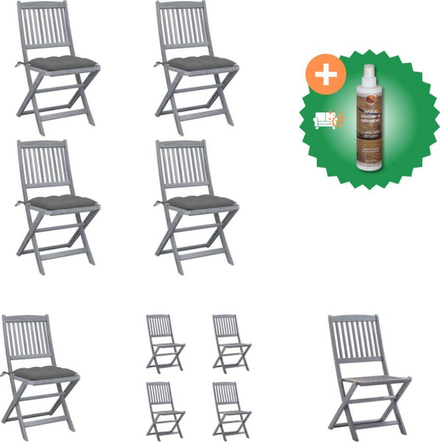 VidaXL Tuinstoelen 4 st inklapbaar met kussens massief acaciahout Tuinstoel Inclusief Houtreiniger en verfrisser