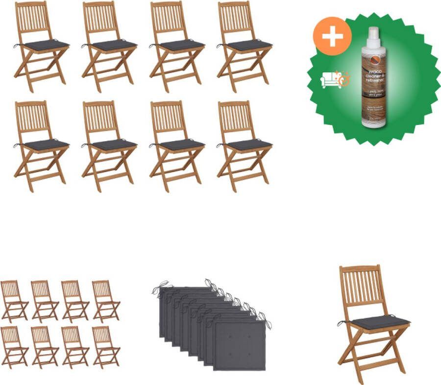 VidaXL Klapstoelen Eetstoelen Set 48.5 x 57 x 91 cm Acaciahout Inclusief Kussens Tuinstoel Inclusief Houtreiniger en verfrisser