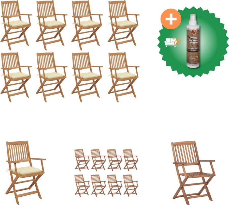 VidaXL Klapstoelen houten tuinmeubelen acaciahout 54x57x91cm inclusief kussens Tuinstoel Inclusief Houtreiniger en verfrisser