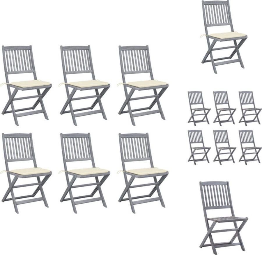 VidaXL Klapstoelen Massief Acaciahout Greywash 6 stuks Inclusief kussens Tuinstoel