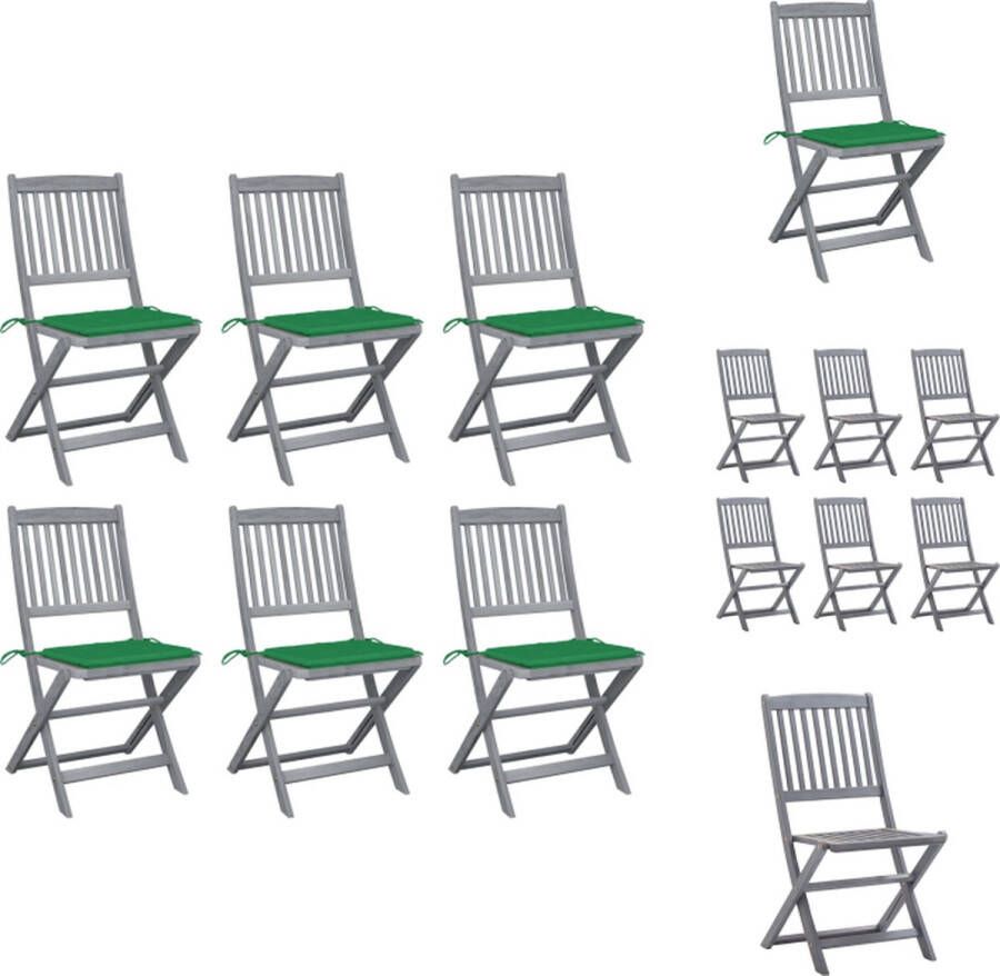 VidaXL Klapstoelen Massief Acaciahout Groen Kussen Set van 6 Tuinstoel