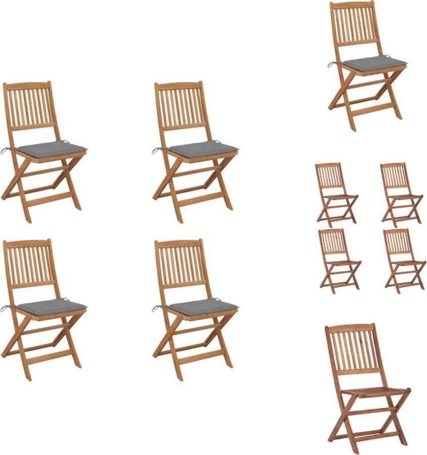 VidaXL Klapstoelen Massief Acaciahout Inklapbaar 48.5 x 57 x 91 cm Grijs kussen Tuinstoel