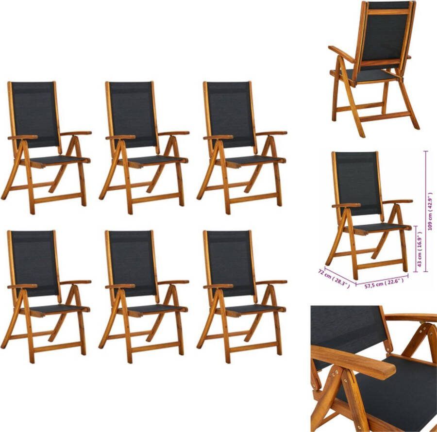 VidaXL Klapstoelen Tuin 57.5x72x109 cm Verstelbare Rugleuning Massief Acaciahout Waterbestendig Set van 6 Tuinstoel