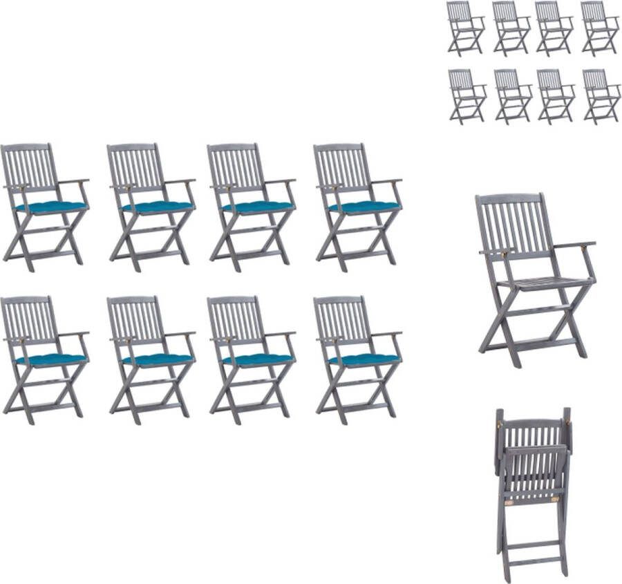VidaXL Klapstoelenset Acaciahout 8 klapstoelen met kussens lichtblauw 54x57x91cm Tuinstoel