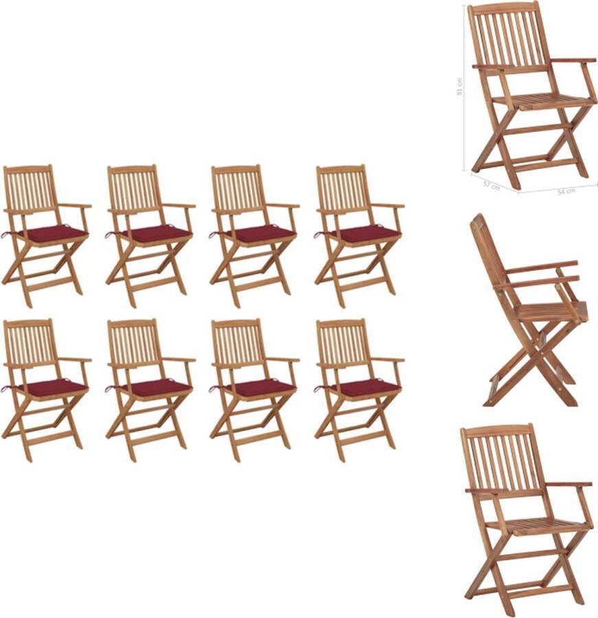 VidaXL Klapstoelenset Acaciahout 8 stuks 54x57x91cm Met kussens Tuinstoel