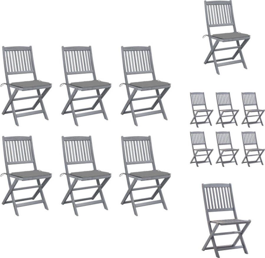 VidaXL Klapstoelenset Massief acaciahout Greywash 48.5 x 57 x 91 cm Inklapbaar 6x klapstoelen met 6x zitkussen Tuinstoel