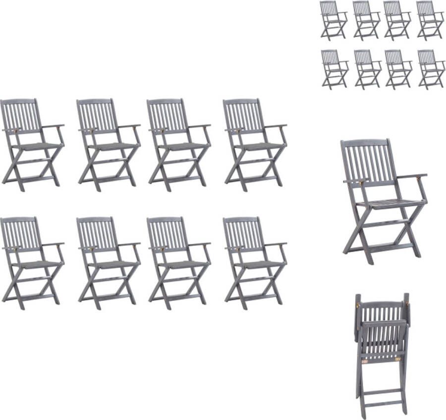 VidaXL Klapstoelenset Massief Acaciahout Greywash 54 x 57 x 91 cm Inklapbaar Met 8 klapstoelen kussens Tuinstoel