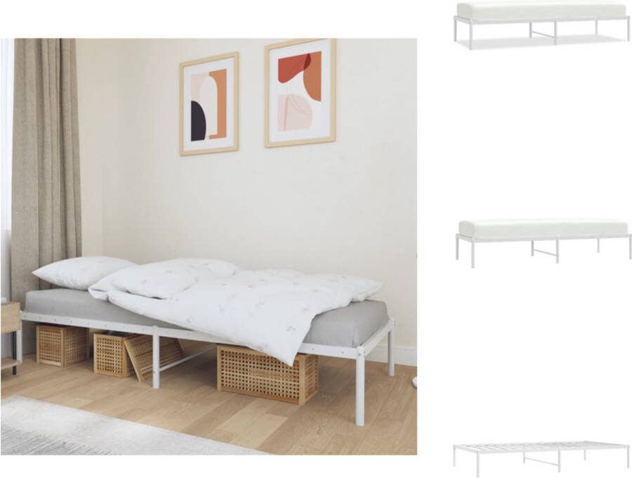 VidaXL Klassiek Bedframe Logeerbed Robuuste Metalen Constructie Metalen Latten en Poten Extra Opbergruimte Wit 196 x 79.5 x 31 cm Bed