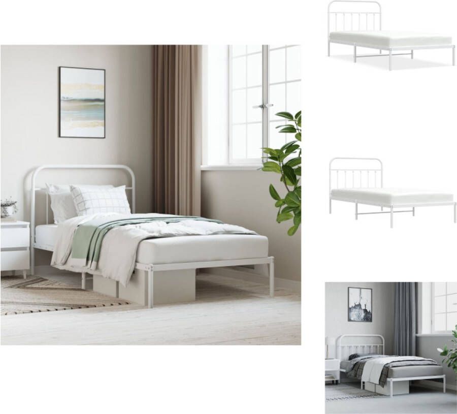 VidaXL Klassiek Bedframe Metalen Constructie Metalen Latten Extra Opbergruimte Comfortabele Ondersteuning Wit 207x112x100 cm Bed
