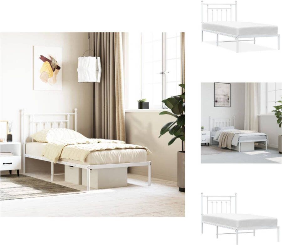 VidaXL Klassiek Bedframe Robuust Metalen Constructie Metalen Latten en Poten Extra Opbergruimte Comfortabele Ondersteuning Kleur- Wit Afmetingen- 207x85x97 cm Geschikte Matras- 80x200 cm Montage vereist Bed