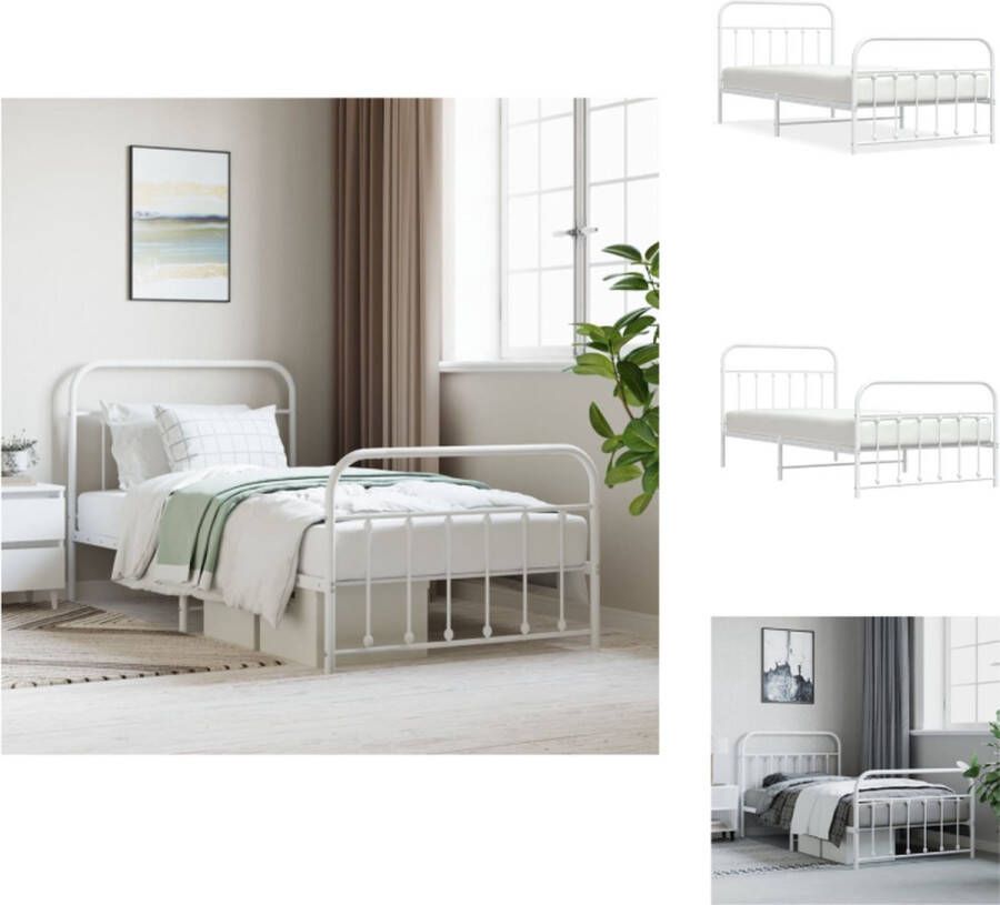 VidaXL Klassiek Bedframe Wit 207 x 105 x 100 cm Robuuste metalen constructie Bed