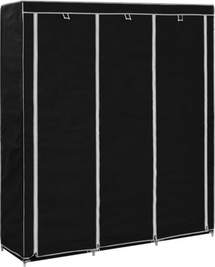 VidaXL -Kledingkast-met-vakken-en-stangen-150x45x175-cm-stof-zwart