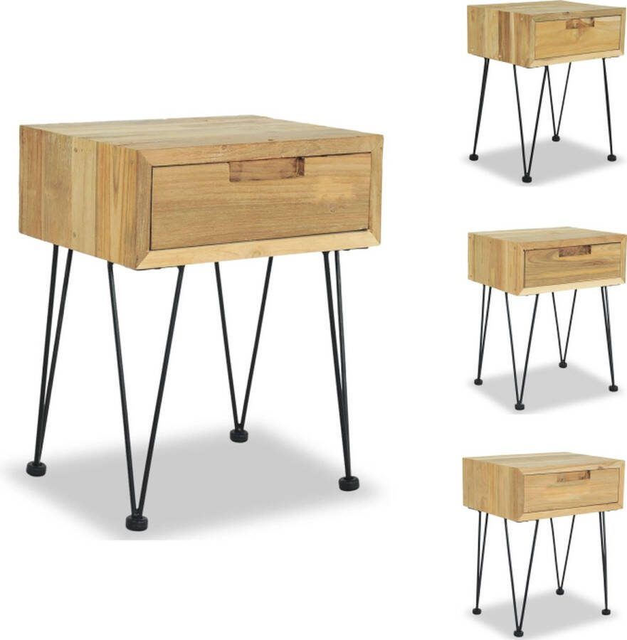 VidaXL Koloniaal Nachtkastje Teakhout 40 x 30 x 50 cm Met lade Kast
