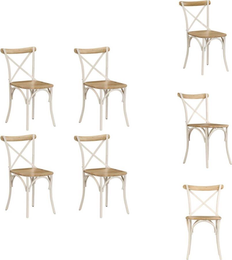 VidaXL Kruisstoelen Mangohout Wit 51x52x84 cm Handgemaakt Stalen Frame Eetkamerstoel