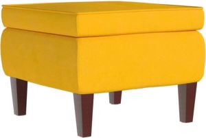 VidaXL Kruk Met Houten Poten Fluweel Geel