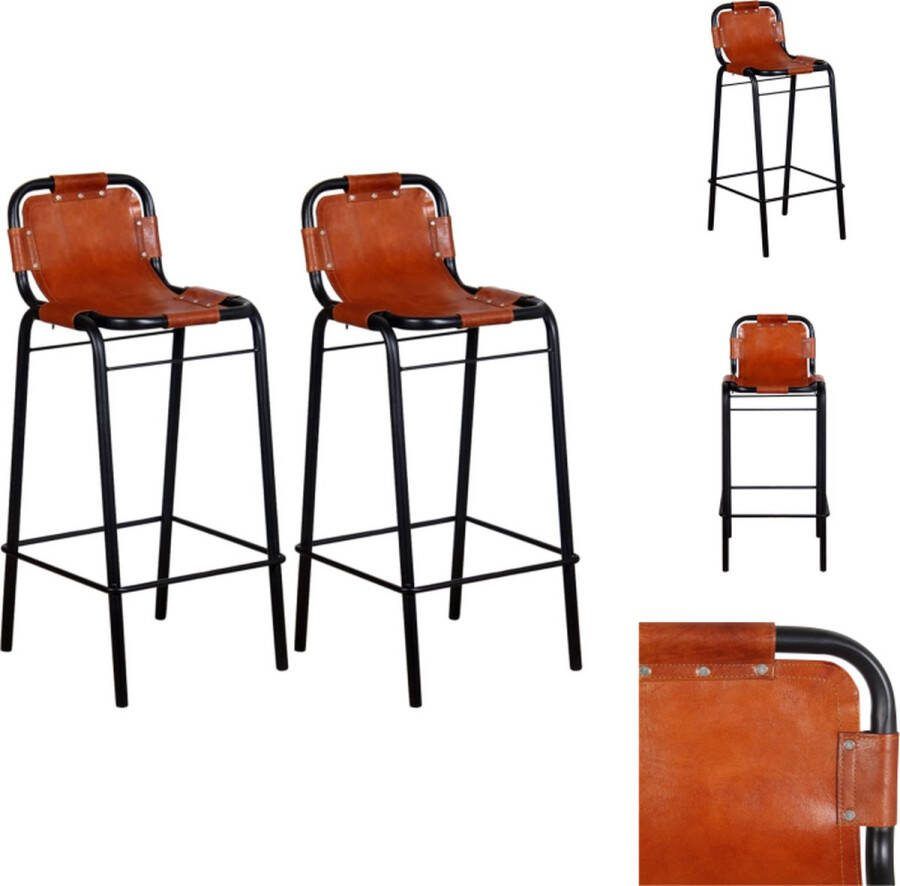 VidaXL Krukken Industriële Stijl 46x45x94 cm Echt Leer Bruin Zwart Barkruk