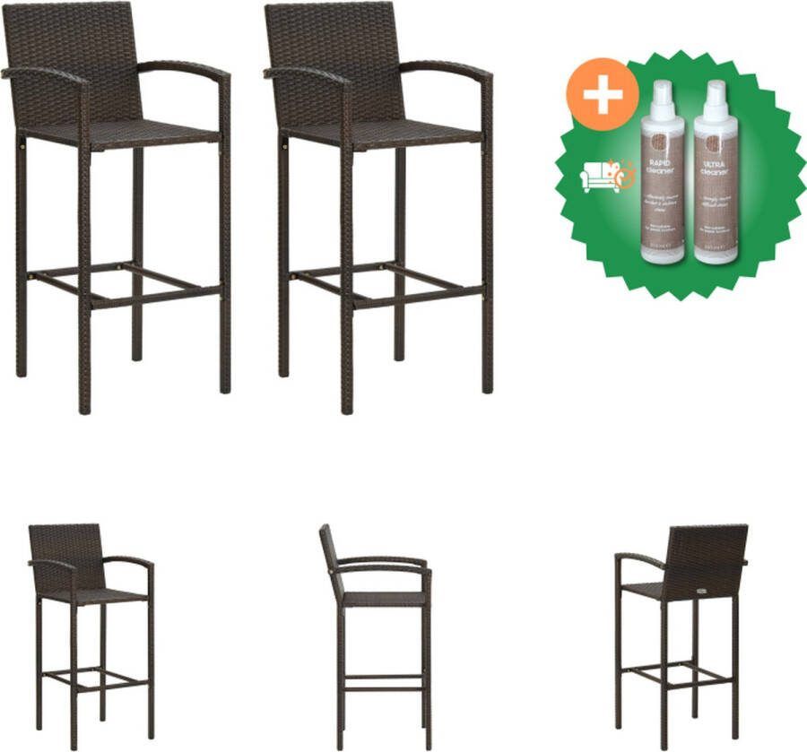 VidaXL Krukkenset Bruin PE rattan Stalen frame 52x56x118cm Inclusief 2 barkrukken Tuinstoel Inclusief Onderhoudsset
