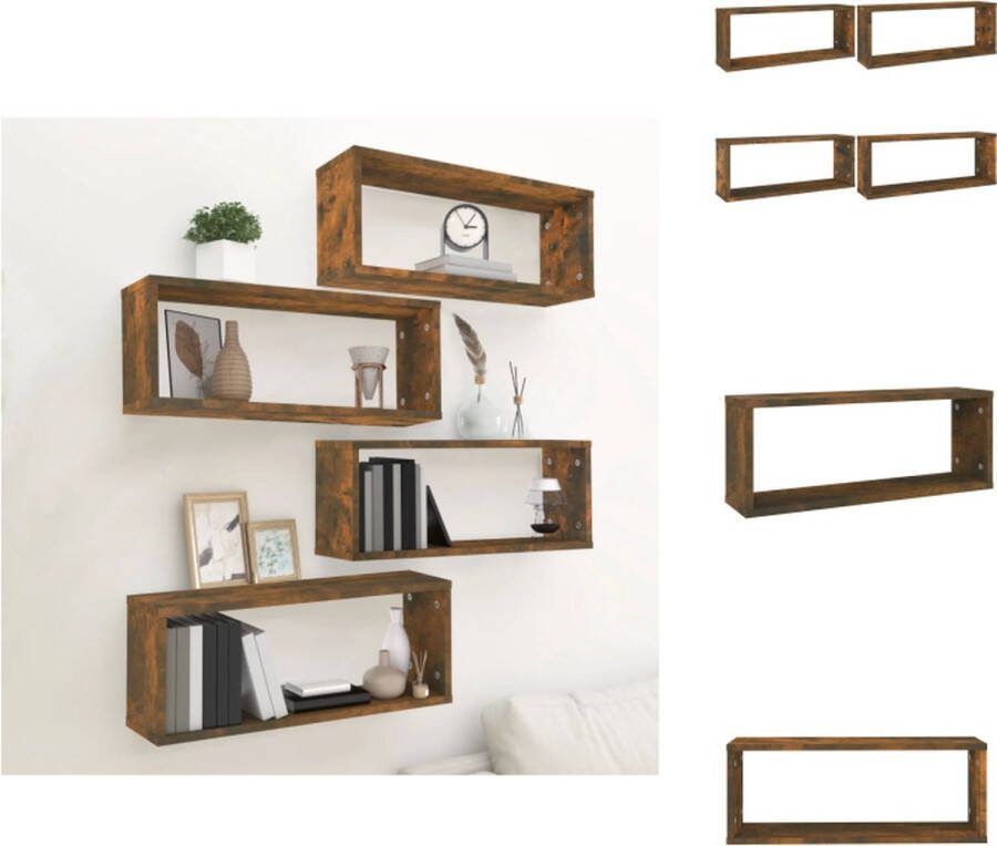 VidaXL Kubus Wandschap Gerookt Eiken 60 x 15 x 23cm Opbergruimte Bewerkt Hout Wandsteun