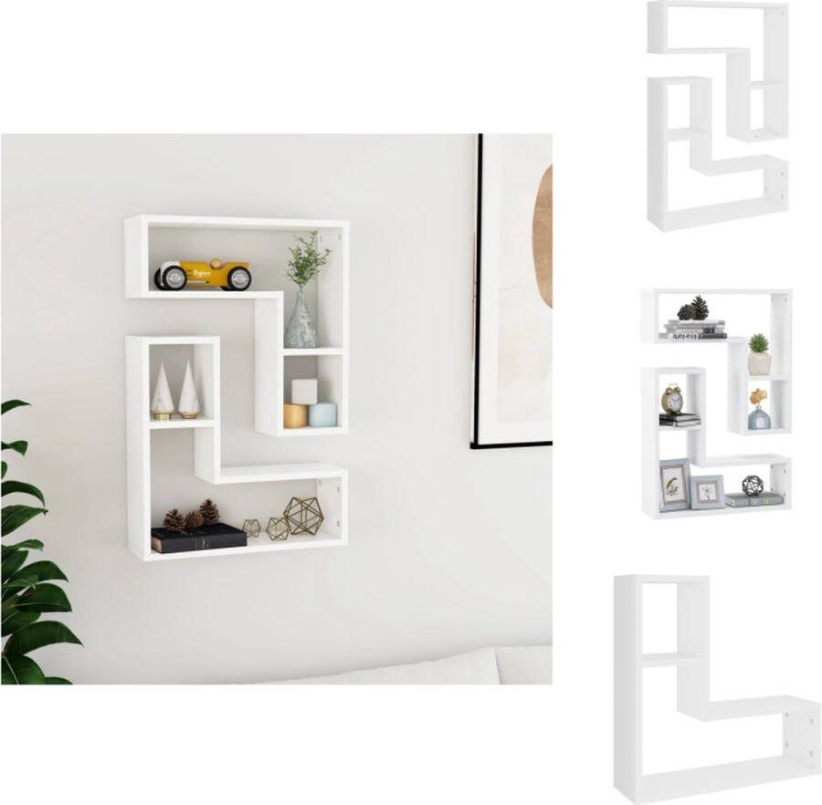 VidaXL Kubuswandschap Praktisch design Stevig en stabiel Eenvoudig te installeren Perfecte opbergplek Past in elk interieur Wit Spaanplaat 50 x 15 x 50 cm Montage vereist 2 x wandschap Wandsteun