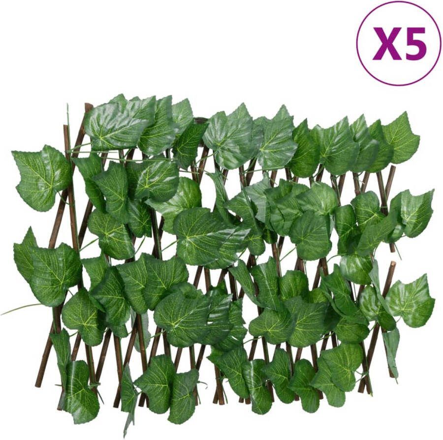 VidaXL Kunstplant druivenblad latwerk 5 st uittrekbaar 180x20 cm groen