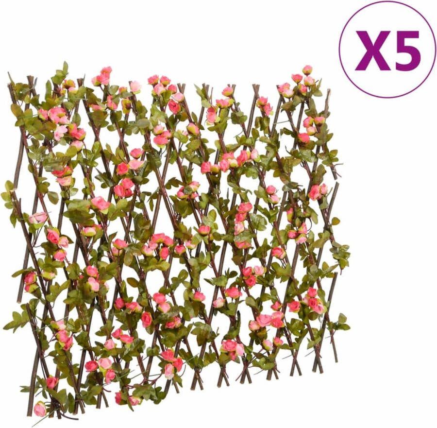 VidaXL Kunstplant klimop latwerk 5 st uittrekbaar 180x60 cm donkerroze