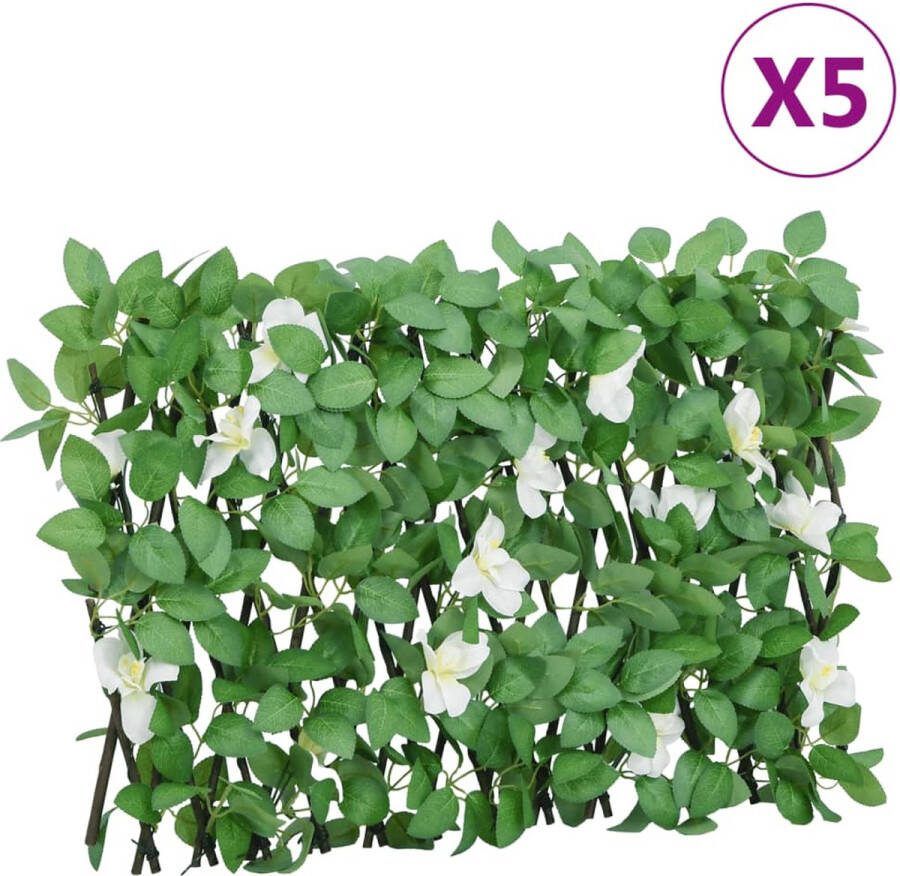 VidaXL Kunstplant klimop op latwerk 5 st uittrekbaar 180x30 cm groen