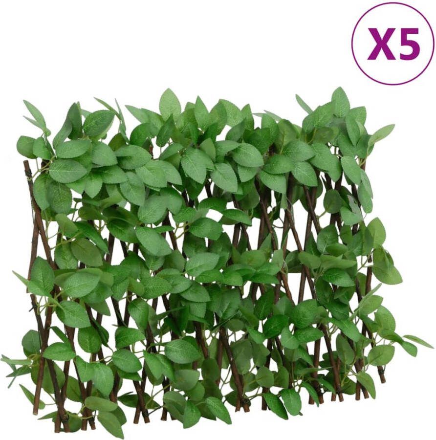 VidaXL Kunstplant klimop op latwerk 5 st uittrekbaar 180x30 cm groen