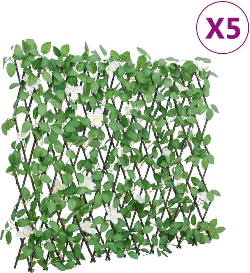 VidaXL Kunstplant klimop op latwerk 5 st uittrekbaar 186x30 cm groen