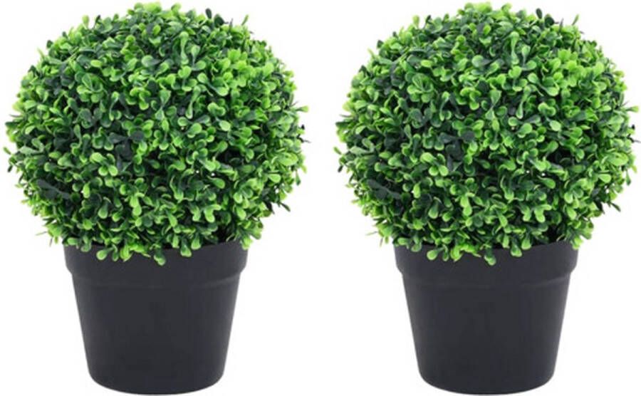 VidaXL Kunstplanten met pot 2 st buxus bolvorming 32 cm groen