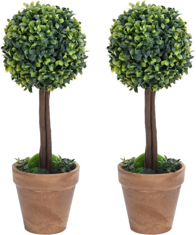 VidaXL -Kunstplanten-met-pot-2-st-buxus-bolvorming-33-cm-groen