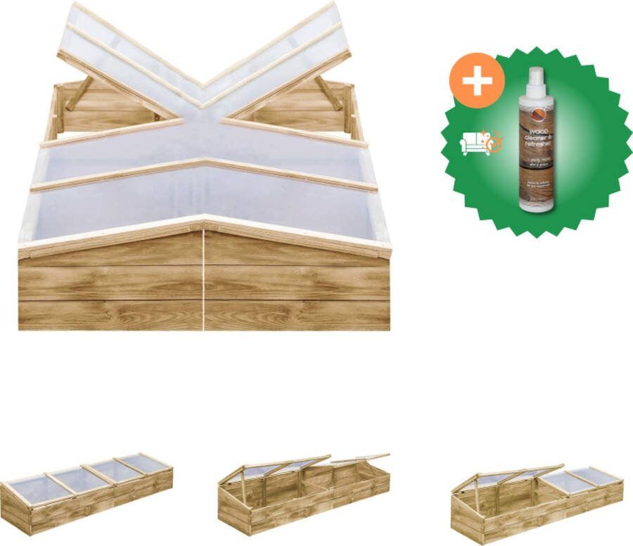 VidaXL Kweekkassen 2 st 200x50x35 cm geïmpregneerd grenenhout Kas Inclusief Houtreiniger en verfrisser