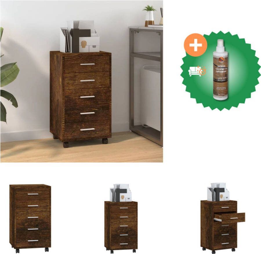 VidaXL Ladekast met wieltjes bewerkt hout gerookt eikenkleurig Kast Inclusief Houtreiniger en verfrisser