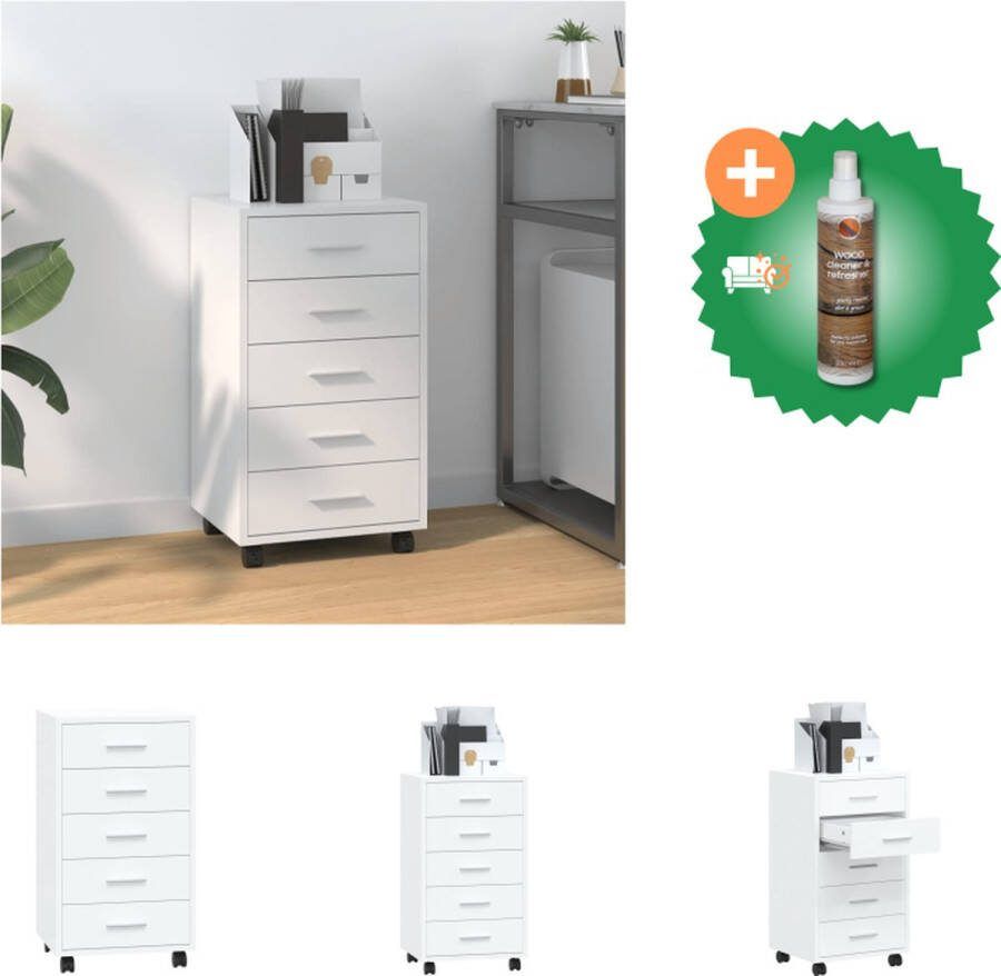 VidaXL Ladekast met wieltjes bewerkt hout hoogglans wit Kast Inclusief Houtreiniger en verfrisser