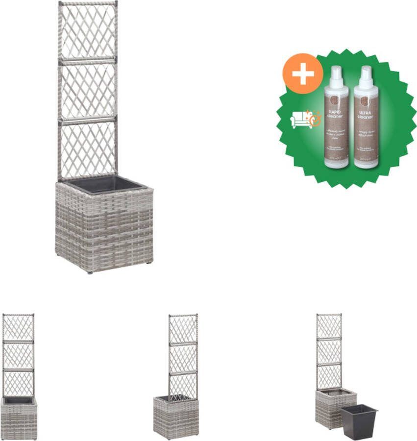 VidaXL Latwerkplantenbak verhoogd met 1 pot 30x30x107 cm rattan grijs Bloempot Inclusief Onderhoudsset