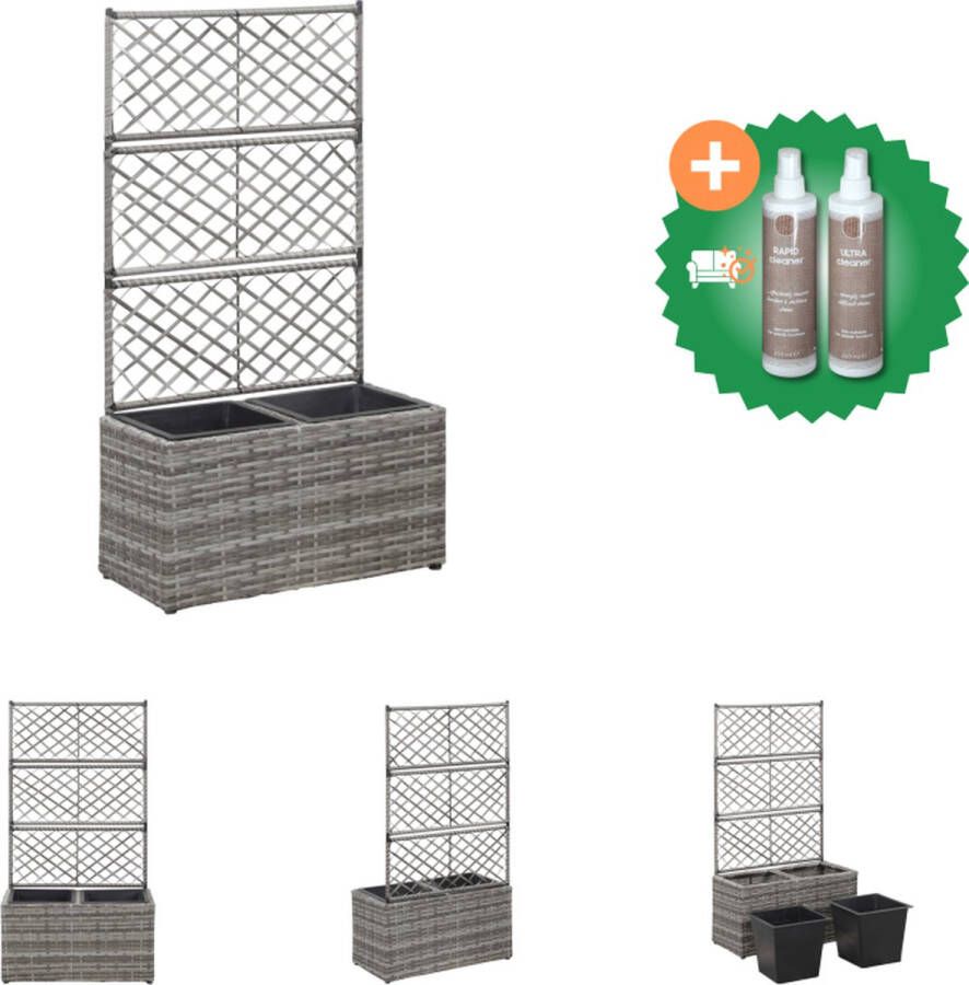 VidaXL Latwerkplantenbak verhoogd met potten 58x30x107 cm rattan grijs Bloempot Inclusief Onderhoudsset