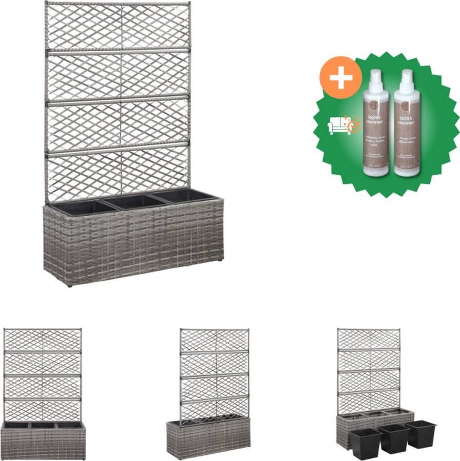VidaXL Latwerkplantenbak verhoogd met potten 83x30x130 cm rattan grijs Bloempot Inclusief Onderhoudsset