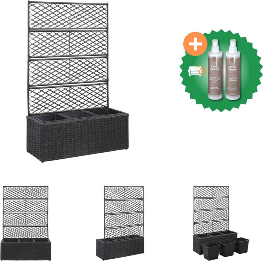 VidaXL Latwerkplantenbak verhoogd met potten 83x30x130 cm rattan zwart Bloempot Inclusief Onderhoudsset