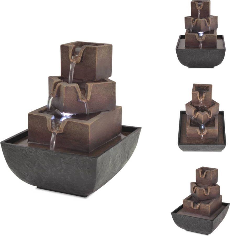 VidaXL LED-fontein polyresin 13.5 x 13.5 x 17.5 cm grijs bruin Fontein