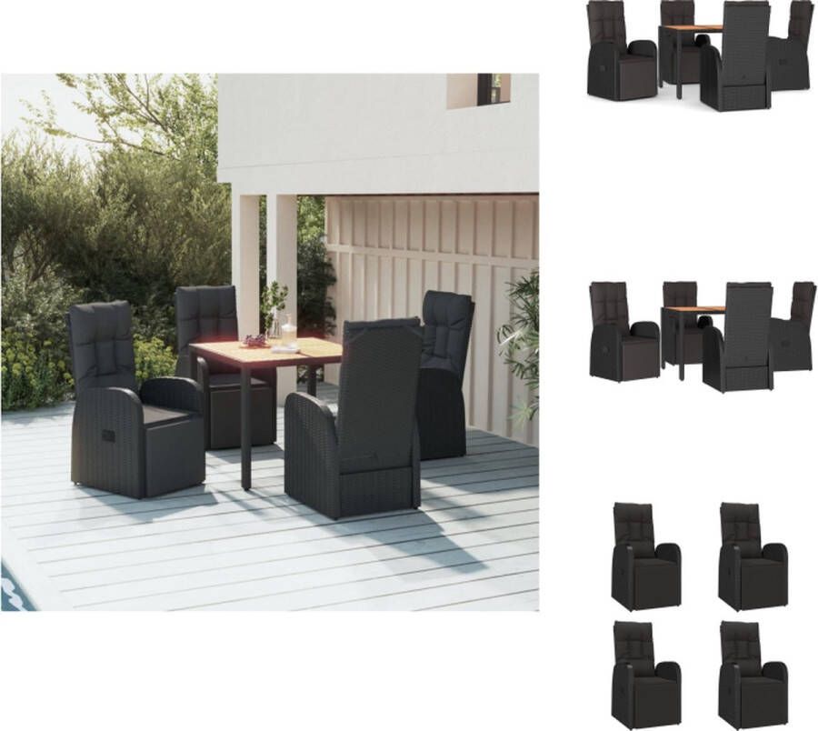 VidaXL Leunstoel Zwart PE-rattan en gepoedercoat staal 57 x 69 x 106 cm Verstelbare functie Tuinset